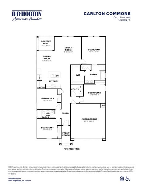 2D floor plan layout for the Cali by D.R. Horton in Carlton Commons, Casa Grande, AZ (Image 3).