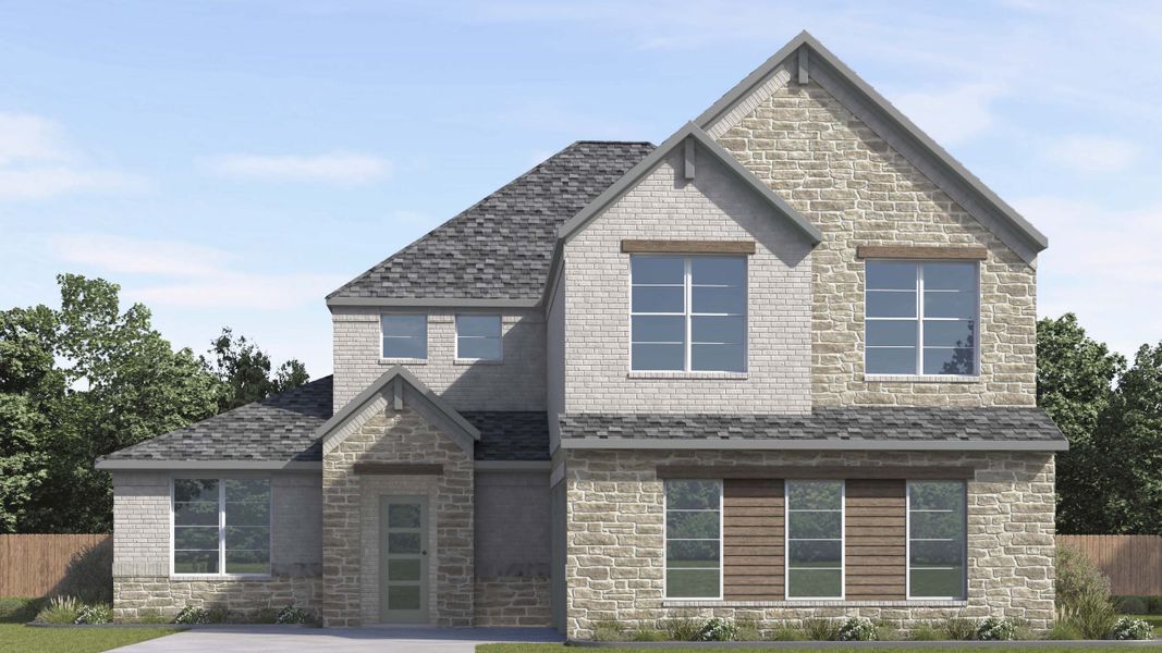 Front exterior of a new home in Peachtree Meadows, Rockwall, TX, highlighting curb appeal (Image 1). Front exterior of a new home in Peachtree Meadows, Rockwall, TX, highlighting curb appeal (Image 1).