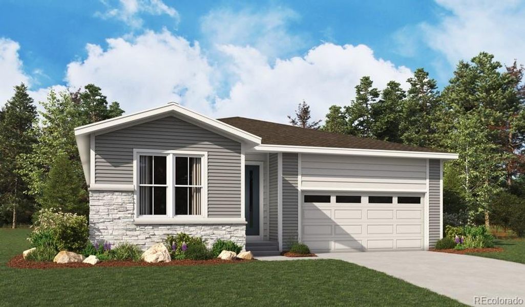 Front exterior of a new home in , Brighton, CO, highlighting curb appeal (Image 1). Front exterior of a new home in , Brighton, CO, highlighting curb appeal (Image 1).