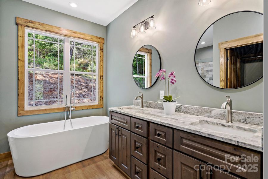 Double vanity and soaker tub Double vanity and soaker tub