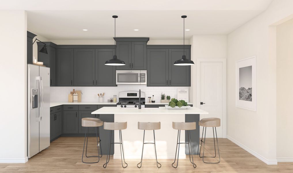 Kitchen with center island and pendant lighting