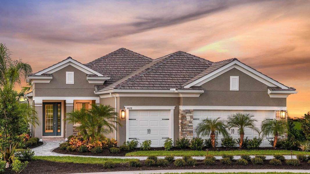 Representative exterior photo of a completed home built from the Bright Meadow by Neal Communities in Grand Park, Sarasota, FL (Image 1). Representative exterior photo of a completed home built from the Bright Meadow by Neal Communities in Grand Park, Sarasota, FL (Image 1).