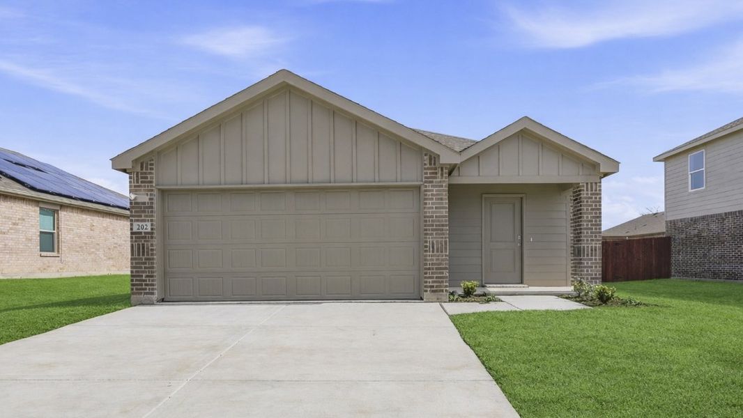 Representative exterior photo of a completed home built from the Caprock by D.R. Horton in Leonard Crossing, Leonard, TX (Image 2). Representative exterior photo of a completed home built from the Caprock by D.R. Horton in Leonard Crossing, Leonard, TX (Image 2).