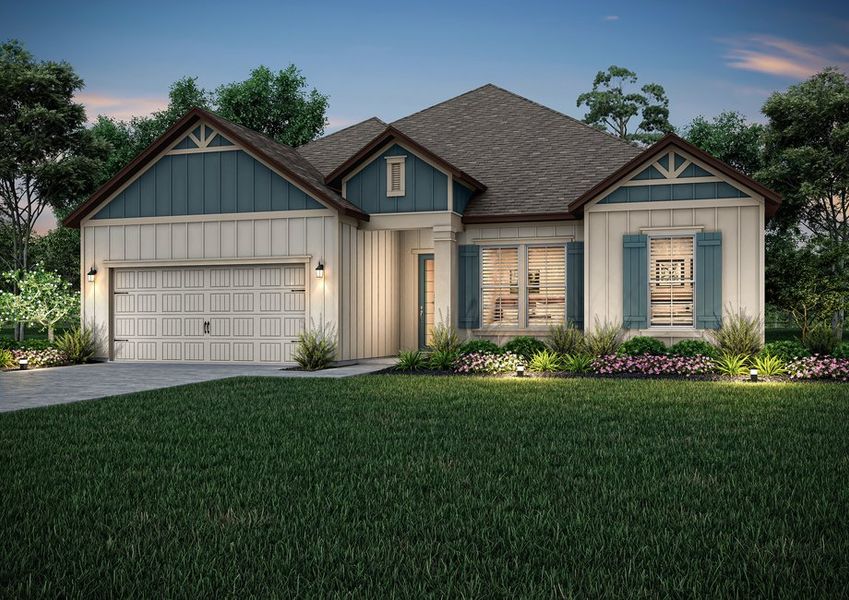 Leland dusk exterior elevation. Leland dusk exterior elevation.