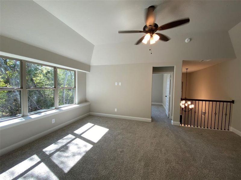 Another anle of gameroom with view of the tree line