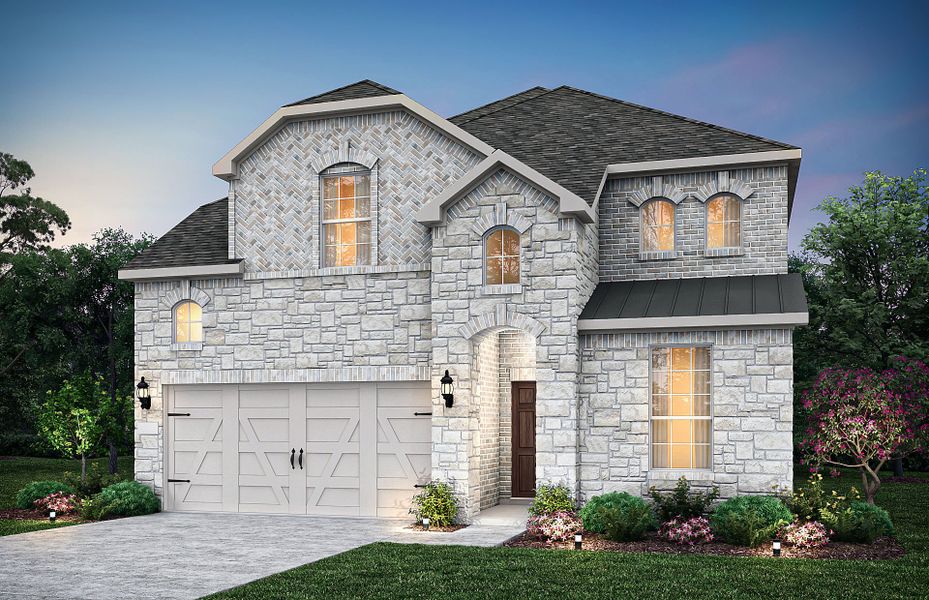 Front exterior of a new home in Pinnacle at Legacy Hills, Celina, TX, highlighting curb appeal (Image 1). Front exterior of a new home in Pinnacle at Legacy Hills, Celina, TX, highlighting curb appeal (Image 1).
