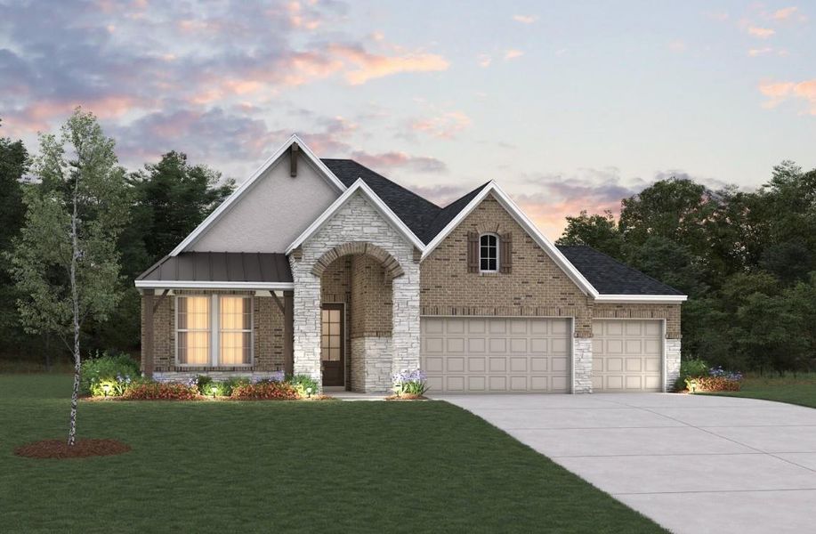 Front exterior of a new home in Arabella on the Prairie, Richmond, TX, highlighting curb appeal (Image 1). Front exterior of a new home in Arabella on the Prairie, Richmond, TX, highlighting curb appeal (Image 1).