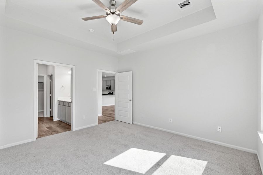 The Sparrow II- Primary Suite, Tray Ceiling not Included. Sample floor plan image for illustration; upgrades, options, and colors may vary. The Sparrow II- Primary Suite, Tray Ceiling not Included. Sample floor plan image for illustration; upgrades, options, and colors may vary.