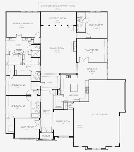 2D floor plan layout for the 3860A by Perry Homes in Enchanted Creek 1 Acre, Allen, TX (Image 3). 2D floor plan layout for the 3860A by Perry Homes in Enchanted Creek 1 Acre, Allen, TX (Image 3).