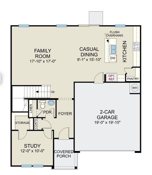 2D floor plan layout for the Prelude - Single Family Homes by Dream Finders Homes in Brantley Place, Sanford, NC (Image 3). 2D floor plan layout for the Prelude - Single Family Homes by Dream Finders Homes in Brantley Place, Sanford, NC (Image 3).