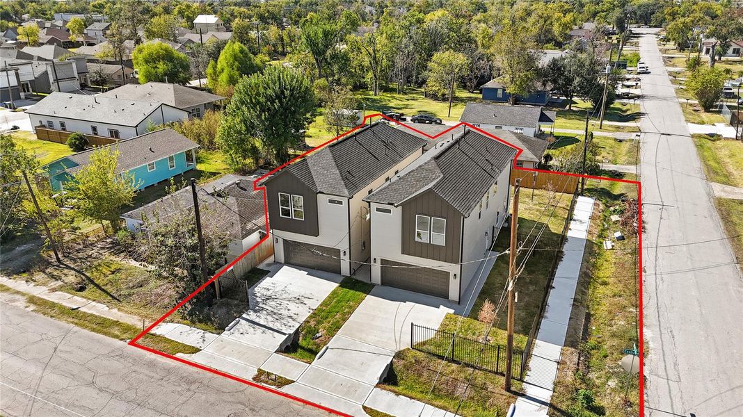 Corner lot Ariel view of both properties