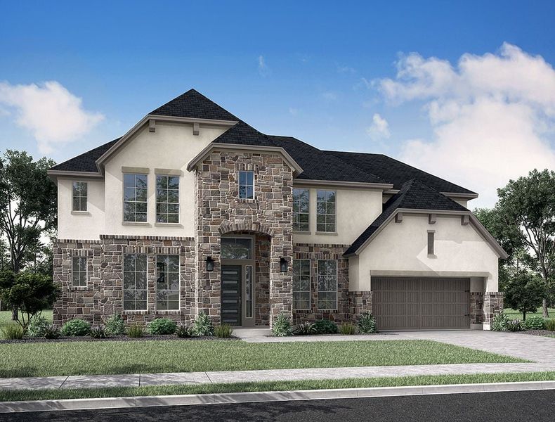 Front exterior of a new home in Harvest Green 75′, Richmond, TX, highlighting curb appeal (Image 25).