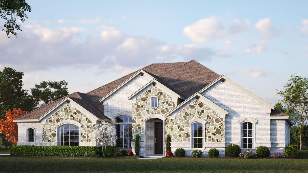 Elevation A with Stone | Concept 2862 at Hidden Creek Estates in Van Alstyne, TX by Landsea Homes