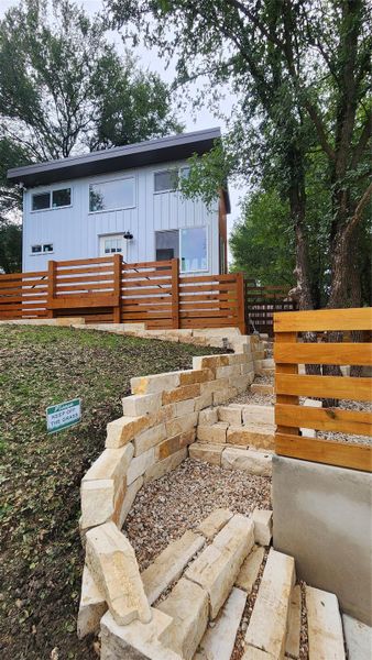 Front of tiny from bottom of steps. Front of tiny from bottom of steps.