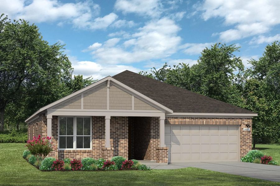 Representative exterior photo of a completed home built from the Oaks 1657 by Brohn Homes in Oaks at San Gabriel, Georgetown, TX (Image 3).