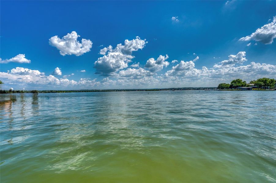 Expansive waterfront with distant shoreline