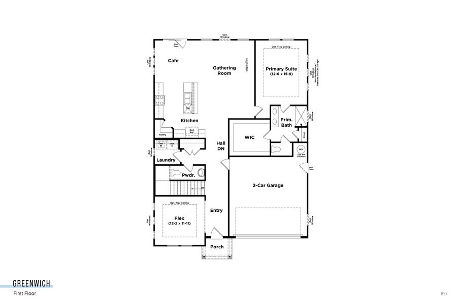 2D floor plan layout for the Greenwich by DRB Homes in McClure Farms, Columbia, TN (Image 3). 2D floor plan layout for the Greenwich by DRB Homes in McClure Farms, Columbia, TN (Image 3).