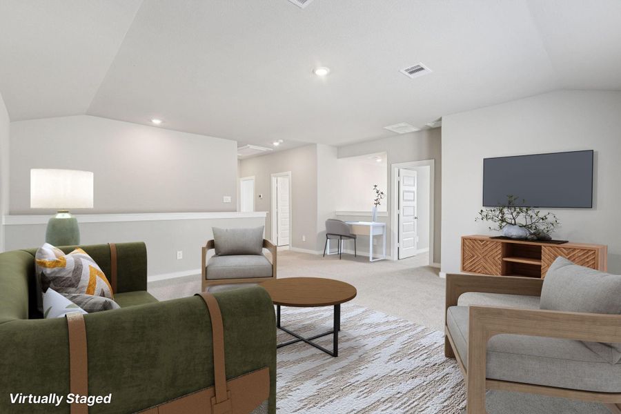 Furnished interior view inside a new home in Massey Oaks - Premier Series, Pearland (Image 9). Furnished interior view inside a new home in Massey Oaks - Premier Series, Pearland (Image 9).