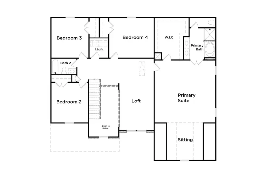 2D floor plan layout for the Meridian II by DRB Homes in Northcroft, Loganville, GA (Image 4).
