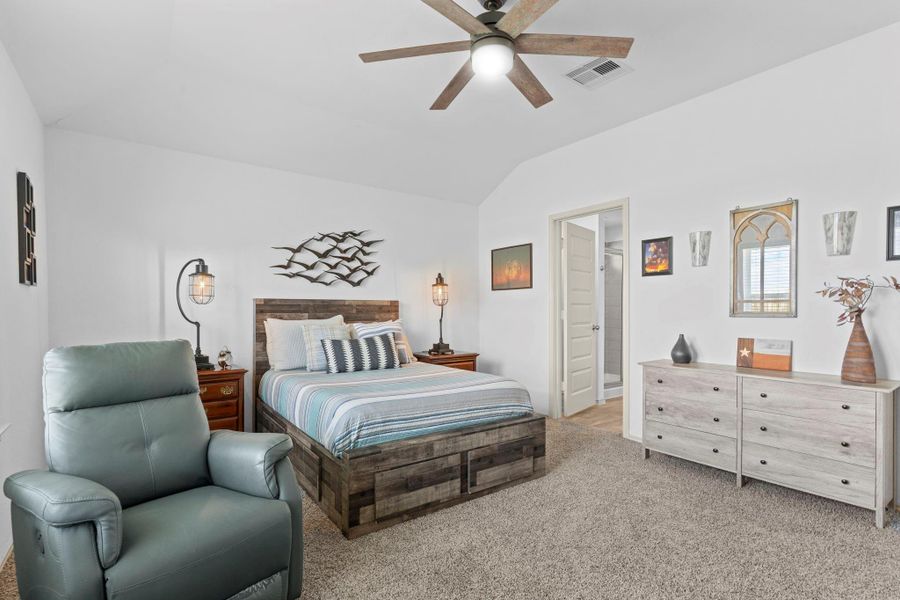 Another angle of the primary bedroom highlights its generous size, high ceilings, neutral tones, and flexible layout to accommodate a king bed plus sitting area or reading nook. Another angle of the primary bedroom highlights its generous size, high ceilings, neutral tones, and flexible layout to accommodate a king bed plus sitting area or reading nook.