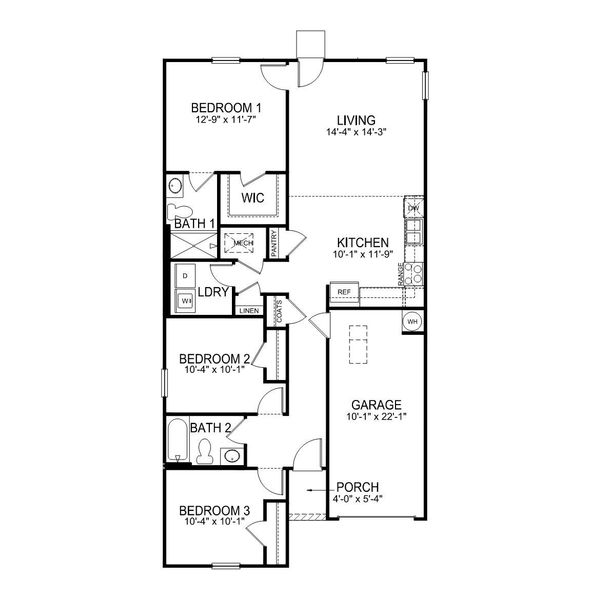 2D floor plan layout for the Sanford by D.R. Horton in Woodhaven at Chester, Chester, SC (Image 3).