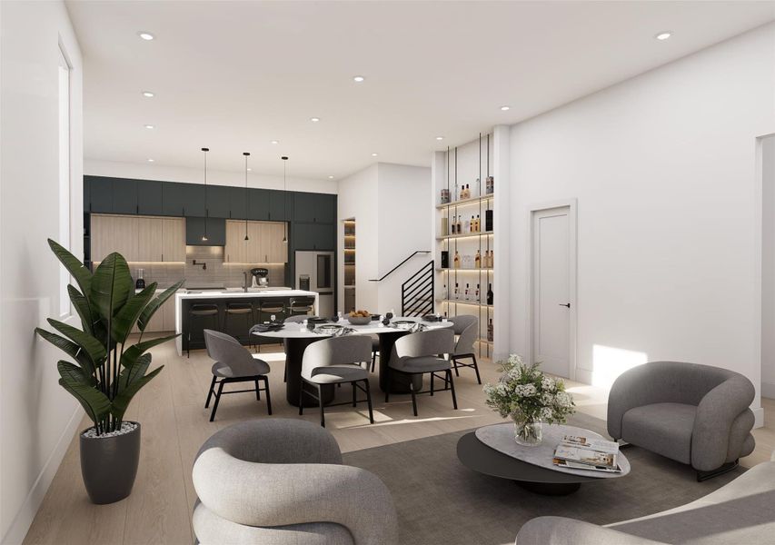 Open, airy, and elevated — featuring statement floating shelves, modern lighting, and a layout designed for effortless entertaining.