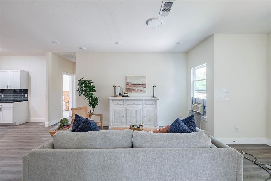 Living room featuring light wood-type flooring