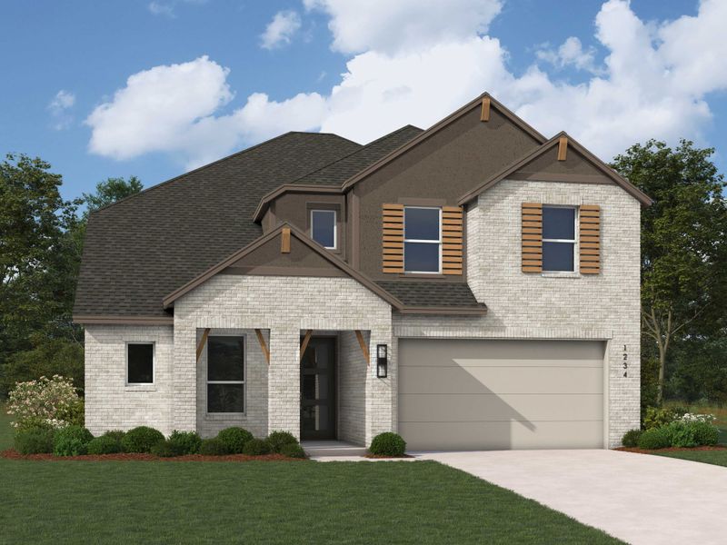 Representative exterior photo of a completed home built from the Botero Plan by Highland Homes in Riceland: 50ft. lots, Mont Belvieu, TX (Image 2). Representative exterior photo of a completed home built from the Botero Plan by Highland Homes in Riceland: 50ft. lots, Mont Belvieu, TX (Image 2).