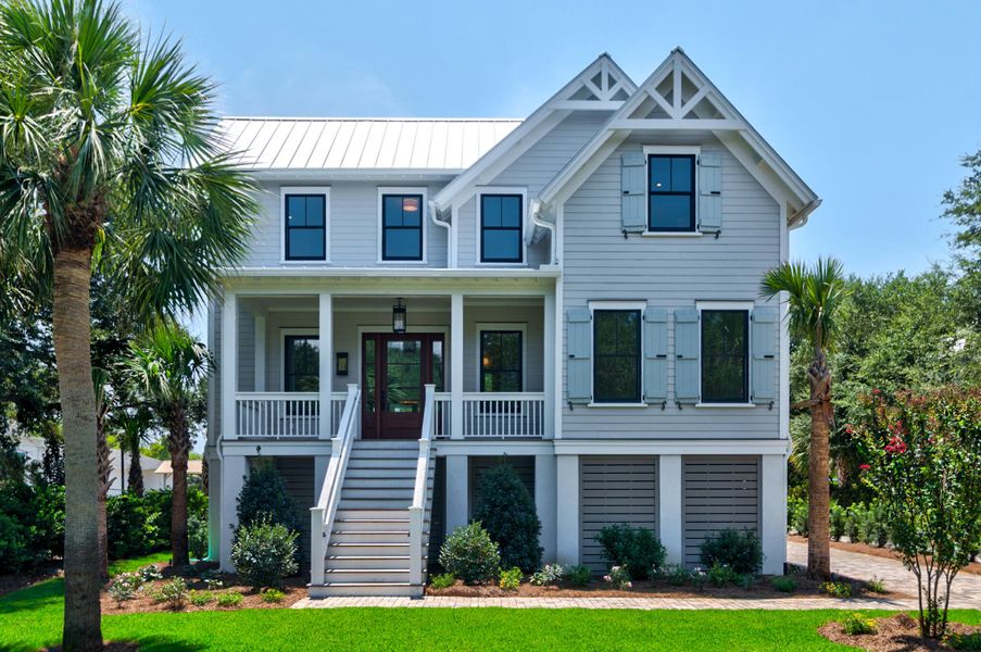 Front exterior of a new home in , Sullivan's Island, SC, highlighting curb appeal (Image 22). Front exterior of a new home in , Sullivan's Island, SC, highlighting curb appeal (Image 22).