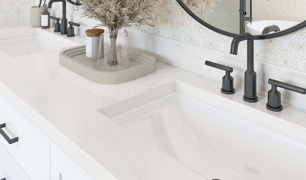 Primary bath sink with matte black faucets