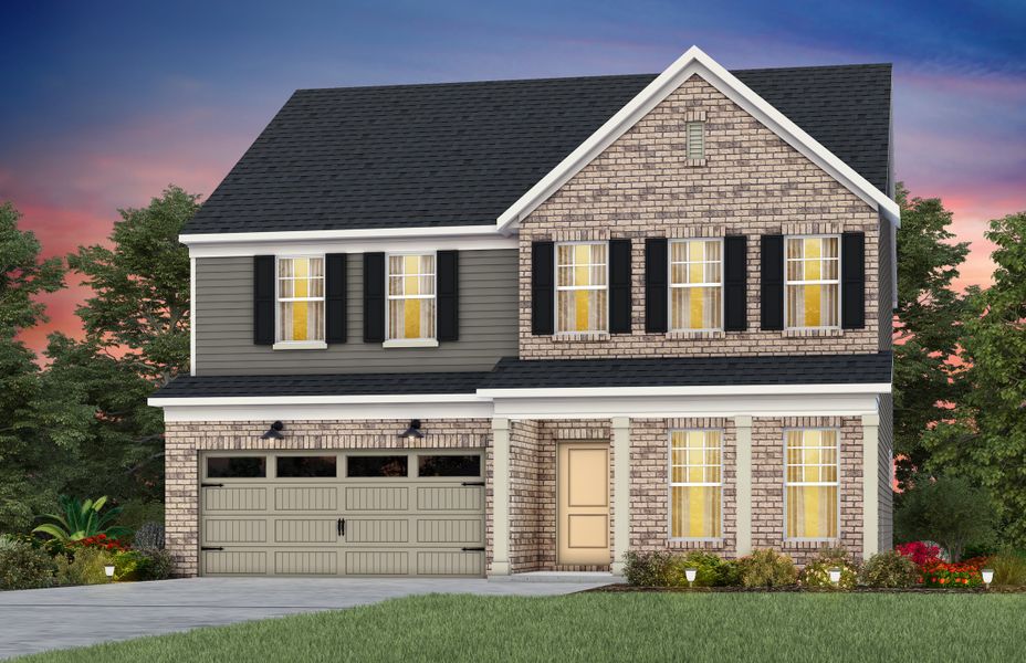 Front exterior of a new home in Riverstone, Monroe, NC, highlighting curb appeal (Image 26).