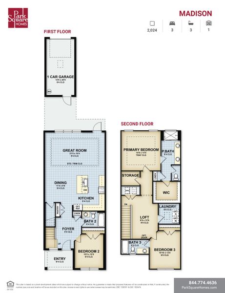 2D floor plan layout for the Madison by Park Square Residential in Townwalk at Babcock Ranch, Punta Gorda, FL (Image 3).