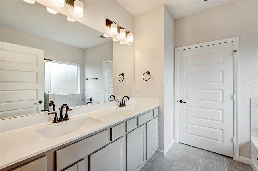 The Davenport II Primary Bathroom with Dual Vanities and Garden Tub The Davenport II Primary Bathroom with Dual Vanities and Garden Tub