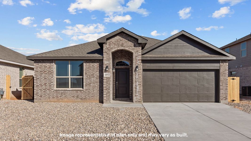 Representative exterior photo of a completed home built from the Starkville by D.R. Horton in Mustang Ridge, Andrews, TX (Image 1). Representative exterior photo of a completed home built from the Starkville by D.R. Horton in Mustang Ridge, Andrews, TX (Image 1).