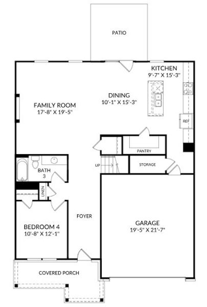 2D floor plan layout for the The Hollins by Stanley Martin Homes in Rhodes Glen, Lawrenceville, GA (Image 4).
