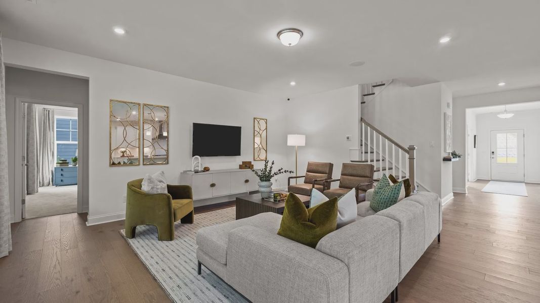 Inviting family room in the two-story single family Townsend plan by DRB Homes in York, SC.