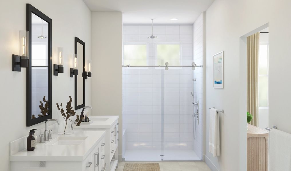 Primary bath with glass shower enclosure