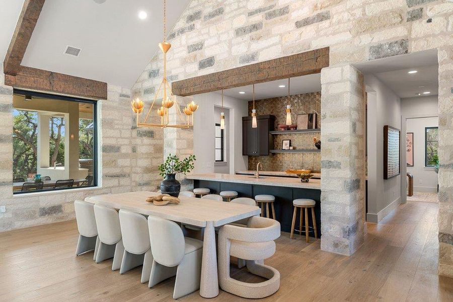 Spacious dining designed for intimate dinners and large gatherings alike. Spacious dining designed for intimate dinners and large gatherings alike.