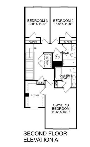 2D floor plan layout for the Poplar by Ryan Homes in Canterbrook Farms Townhomes, Fountain Inn, SC (Image 3).