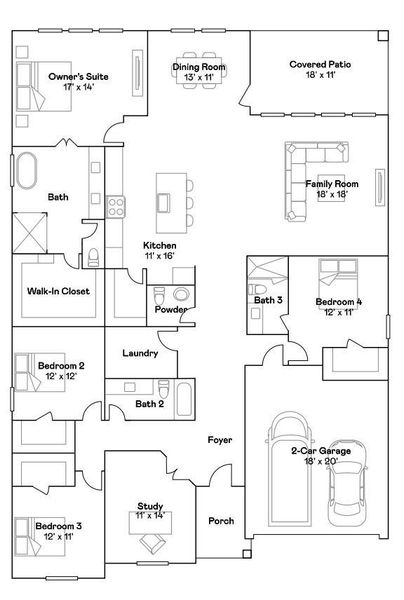 2D floor plan layout of this home in Scotts Bend, Baytown, TX (Image 2).
