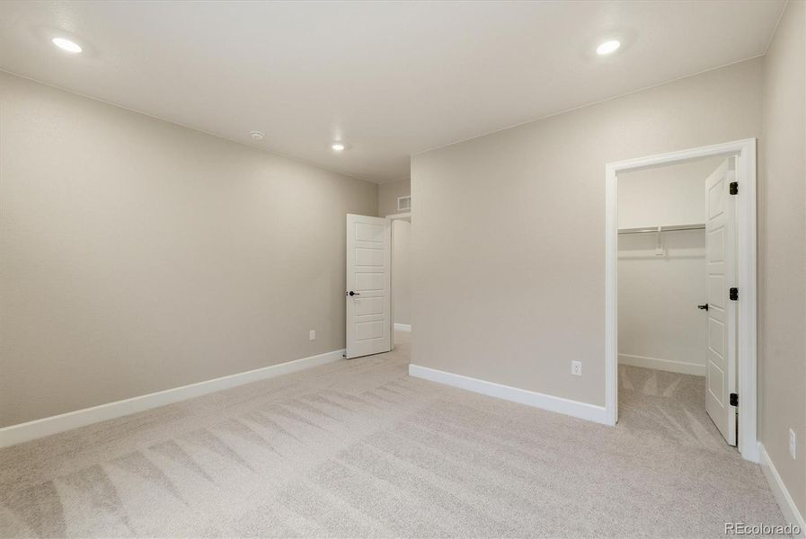 Basement bedroom with walk in closet.