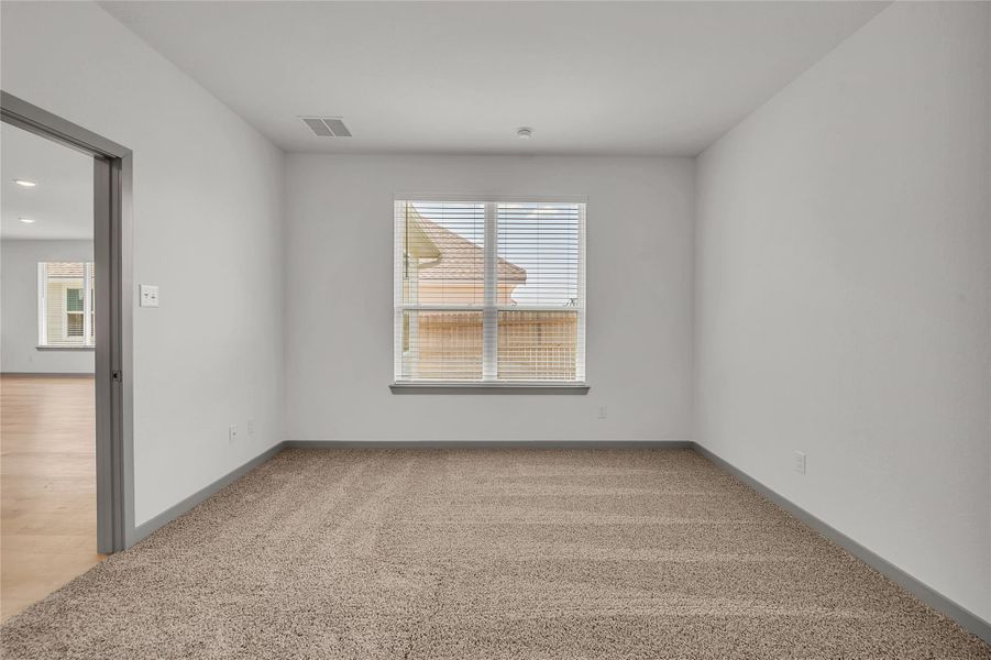 Unfurnished room with light colored carpet and healthy amount of natural light
