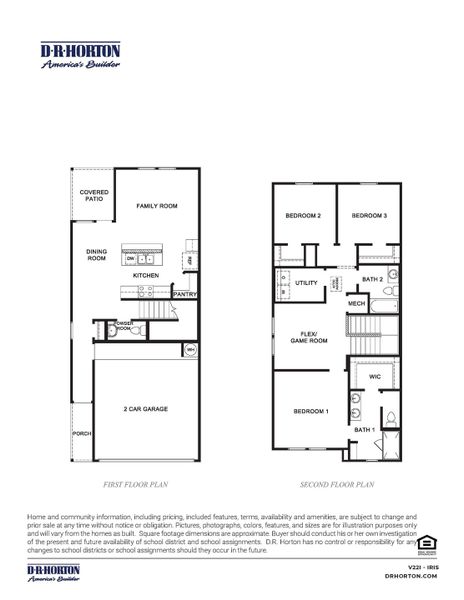 2D floor plan layout for the IRIS by D.R. Horton in Highland Court, Houston, TX (Image 3).