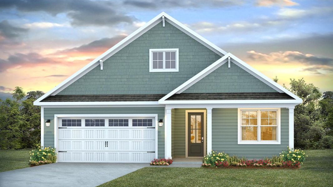 Representative exterior photo of a completed home built from the LITCHFIELD by D.R. Horton in Indigo Preserve, Leland, NC (Image 1).