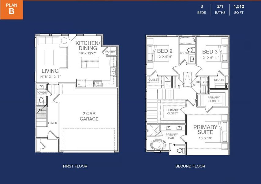Floor Plan B - 2 Stories | 3 Bedrooms | 2.5 baths Floor Plan B - 2 Stories | 3 Bedrooms | 2.5 baths