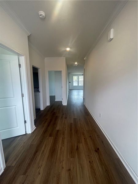 This living space features warm hardwood flooring,