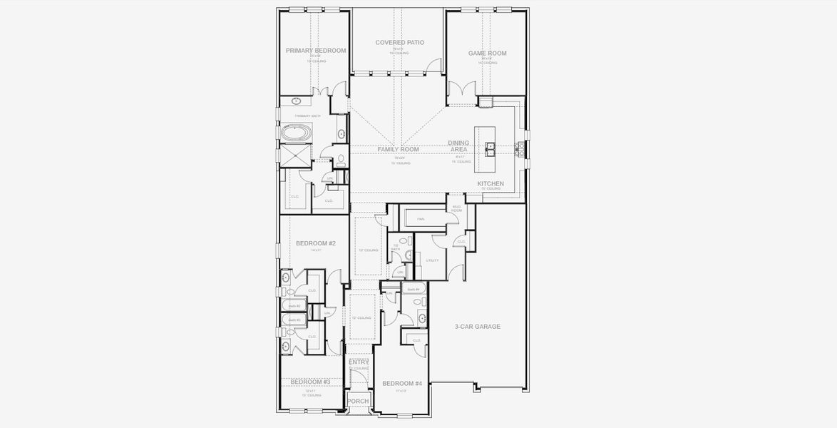 2D floor plan layout for the 3080W by Perry Homes in Windborne 100', Converse, TX (Image 3).