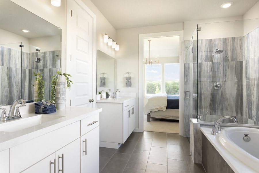 Representative furnished interior of a home built from the Quinley by Scott Felder Homes in Prominence, San Antonio (Image 13).