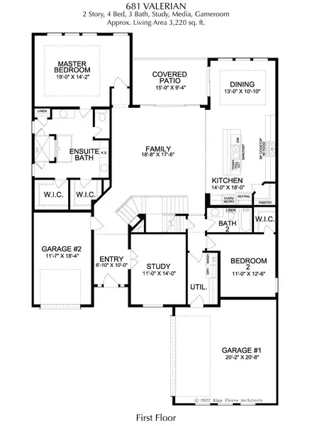2D floor plan layout for the Valerian by Landon Homes in Estate 64s, Frisco, TX (Image 3).