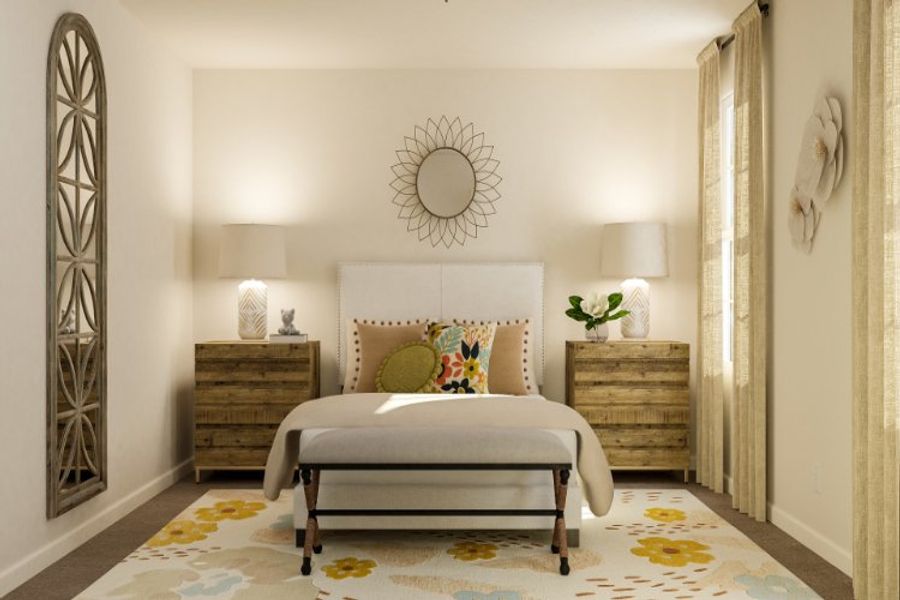 A bedroom with a bed and furniture. A bedroom with a bed and furniture.